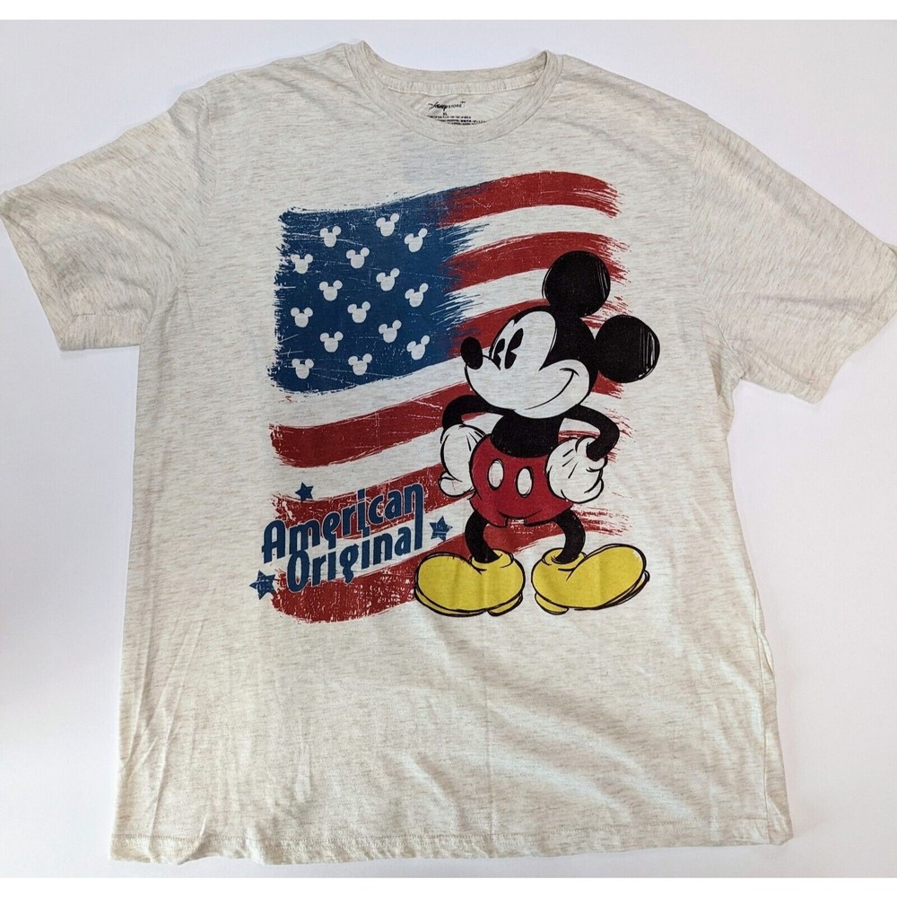 Disney Pre-owned Men XL American Original T-shirt Faded Yellow Flag Mickey Mouse